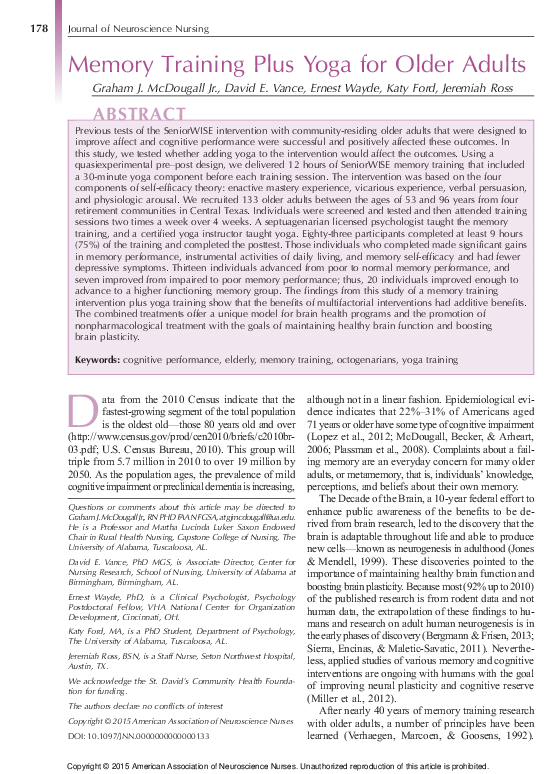 (PDF) Memory Training Plus Yoga for Older Adults