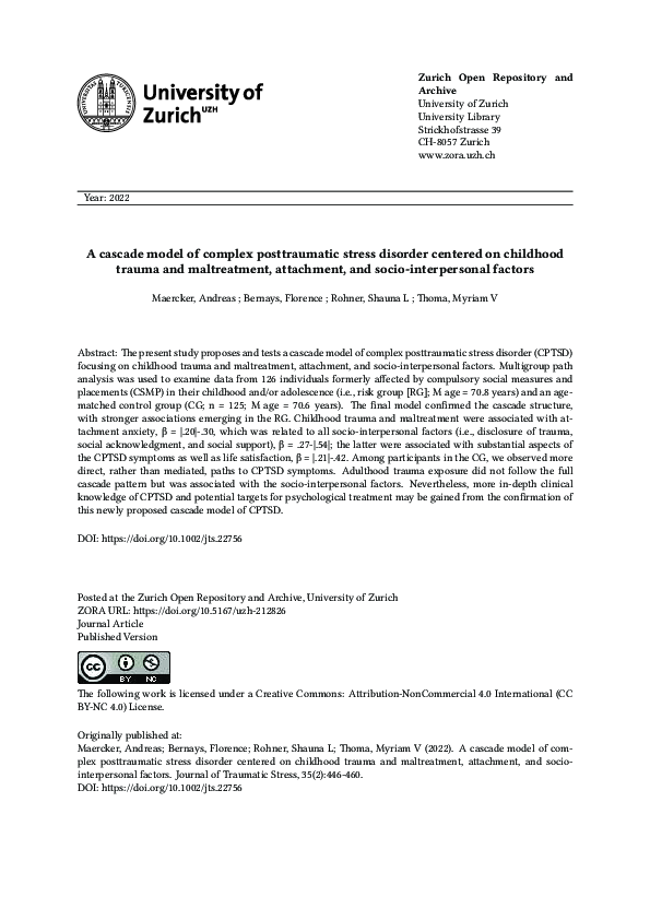 (PDF) A cascade model of complex posttraumatic stress disorder centered ...