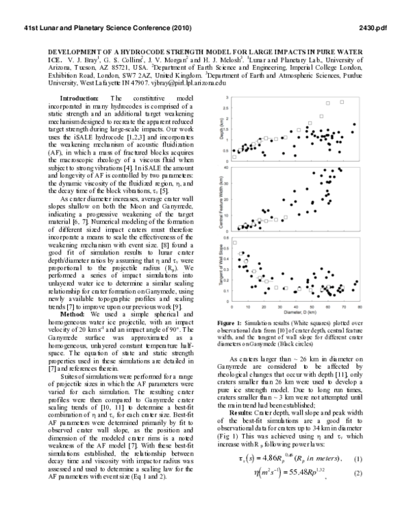 (PDF) Development of a Hydrocode Strength Model for Large Impacts in ...
