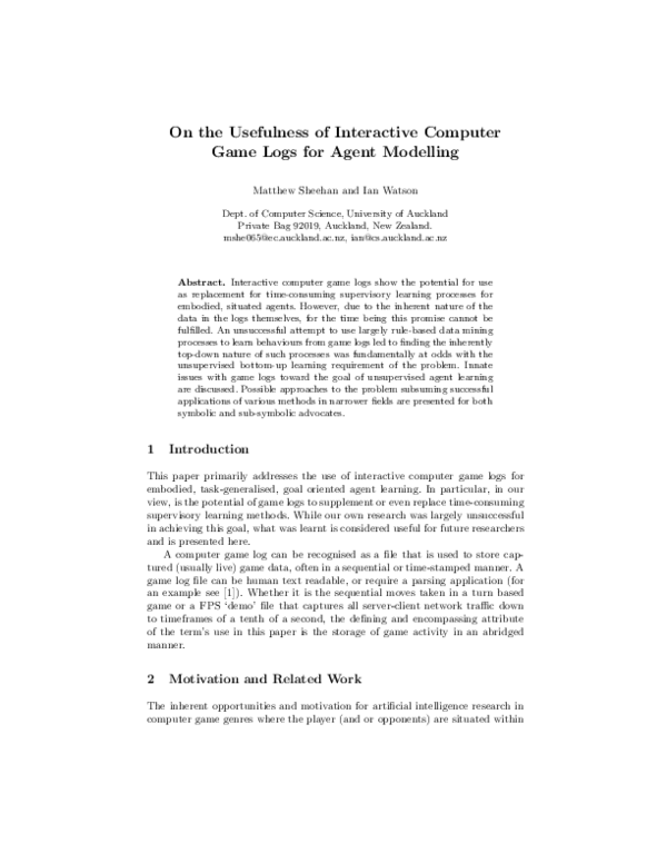 (PDF) On the Usefulness of Interactive Computer Game Logs for Agent ...