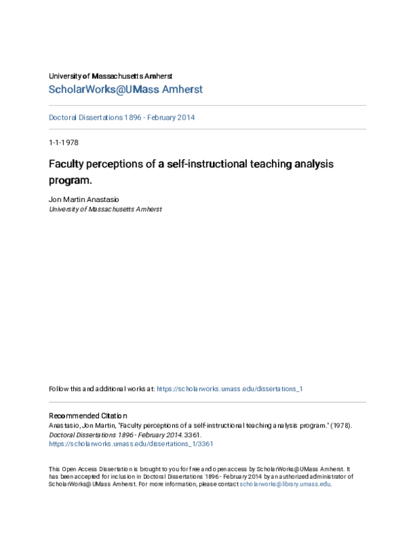 (PDF) Faculty perceptions of a self-instructional teaching analysis program
