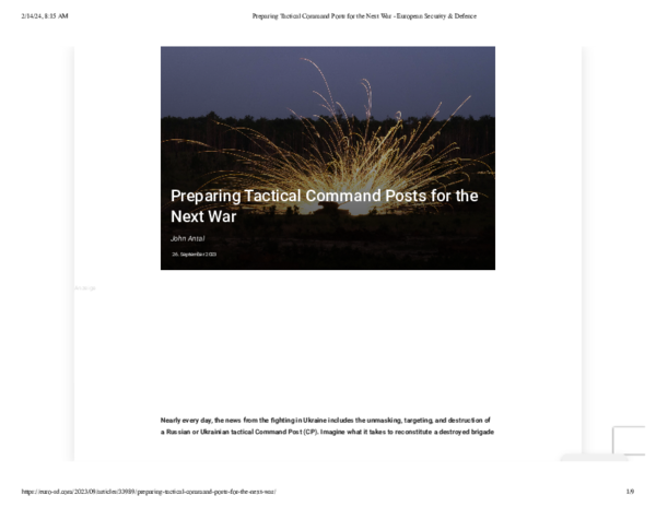 (PDF) Preparing Tactical Command Posts for the Next War - European ...