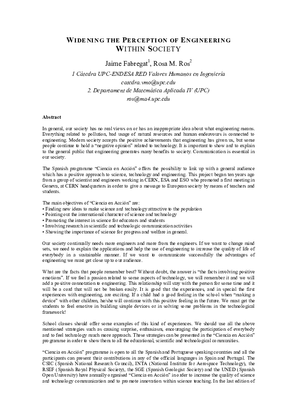 (PDF) Widening the Perception of Engineering Within Society