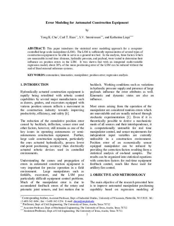 (PDF) Error Modeling for Automated Construction Equipment