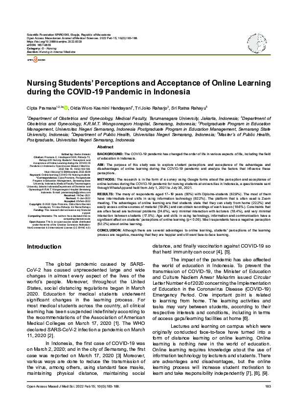 (PDF) Nursing Students’ Perceptions and Acceptance of Online Learning ...