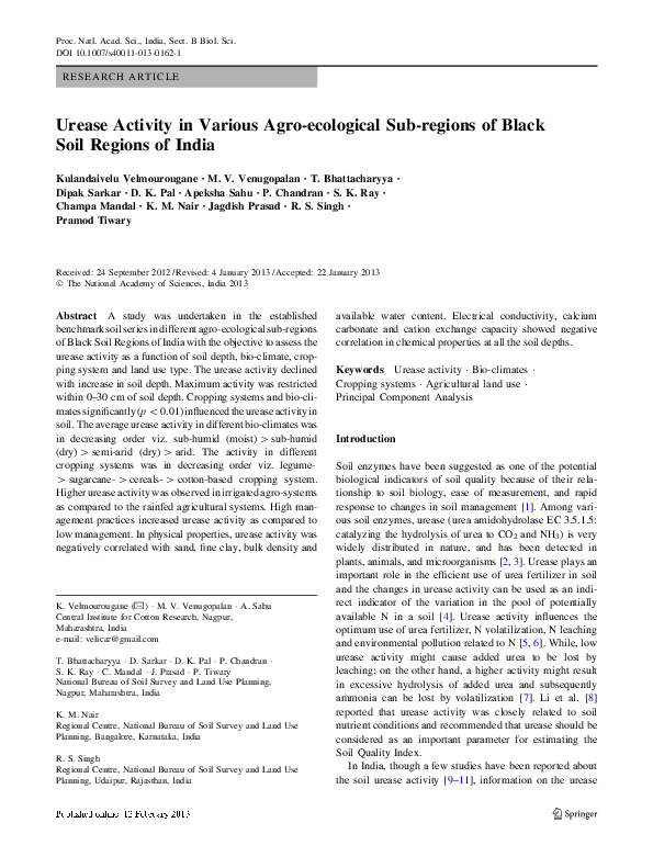(PDF) Urease Activity in Various Agro-ecological Sub-regions of Black ...
