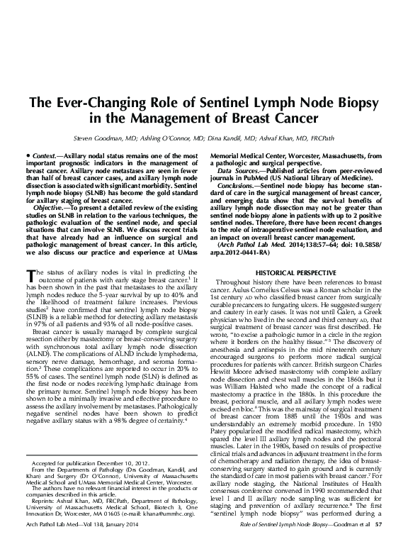 (PDF) The Ever-Changing Role of Sentinel Lymph Node Biopsy in the ...