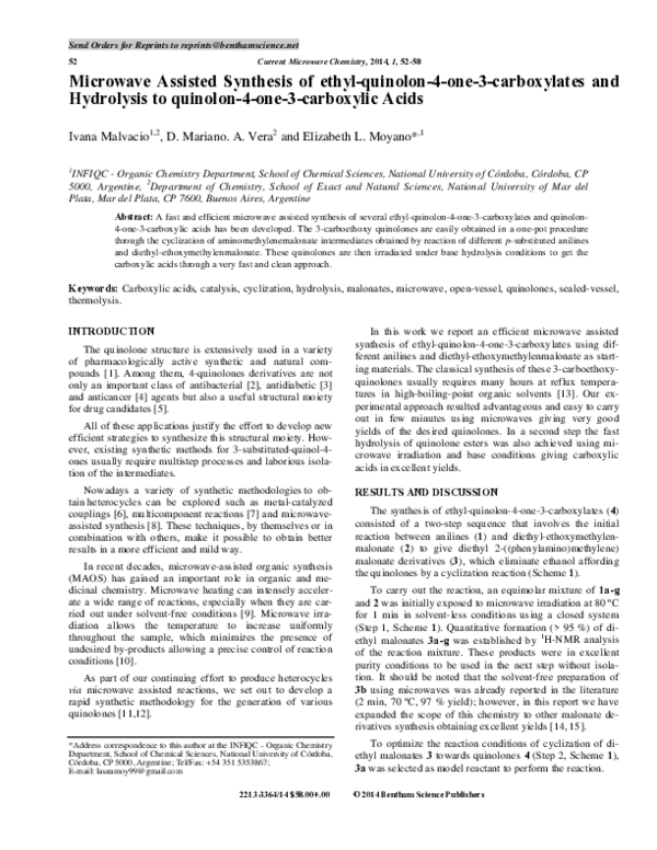 (PDF) Microwave Assisted Synthesis of ethyl-quinolon-4-one-3 ...