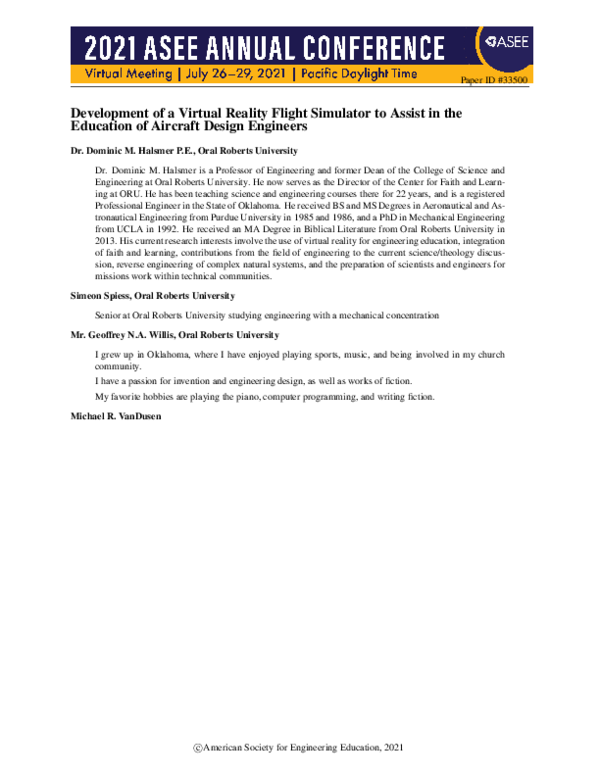 (PDF) Development of a Virtual Reality Flight Simulator to Assist in ...