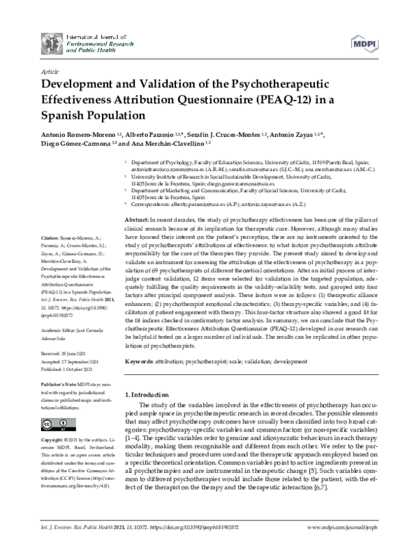(PDF) Development and Validation of the Psychotherapeutic Effectiveness ...