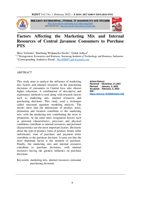 (PDF) Factors Affecting the Marketing Mix and Internal Resources of ...