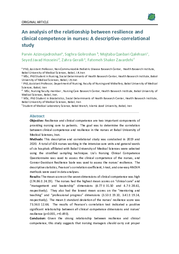 (PDF) An Analysis of the Relationship between Resilience and Clinical ...