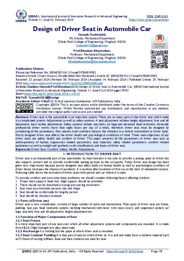 (PDF) Design of Driver Seat in Automobile Car