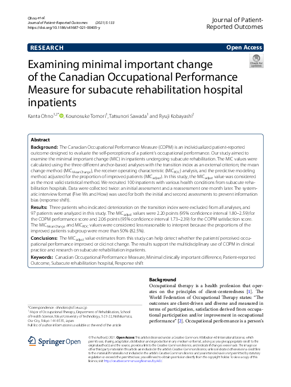 (PDF) Examining minimal important change of the Canadian Occupational ...