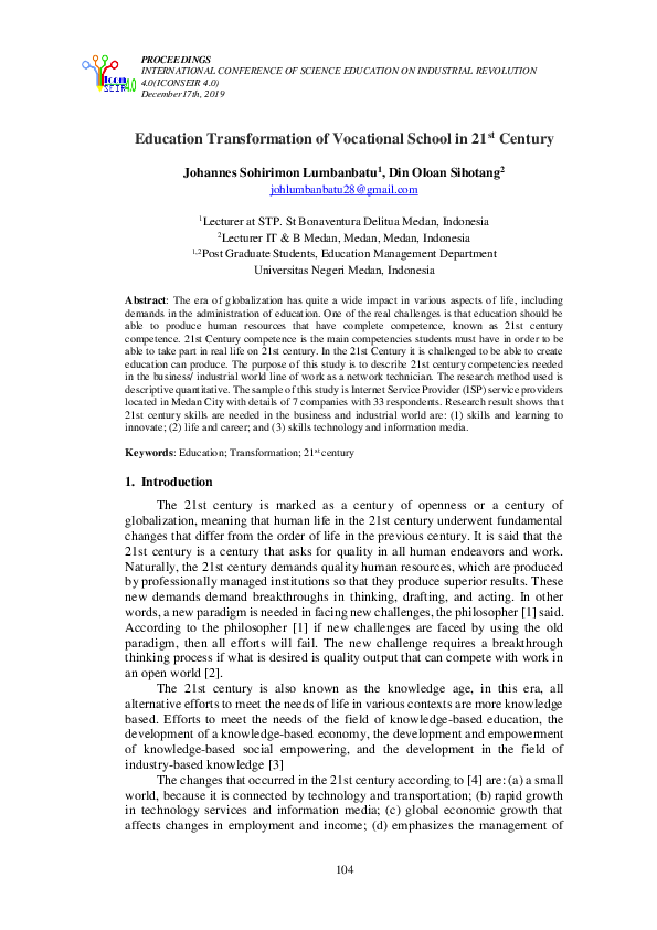 (PDF) Education Transformation of Vocational School in 21st Century
