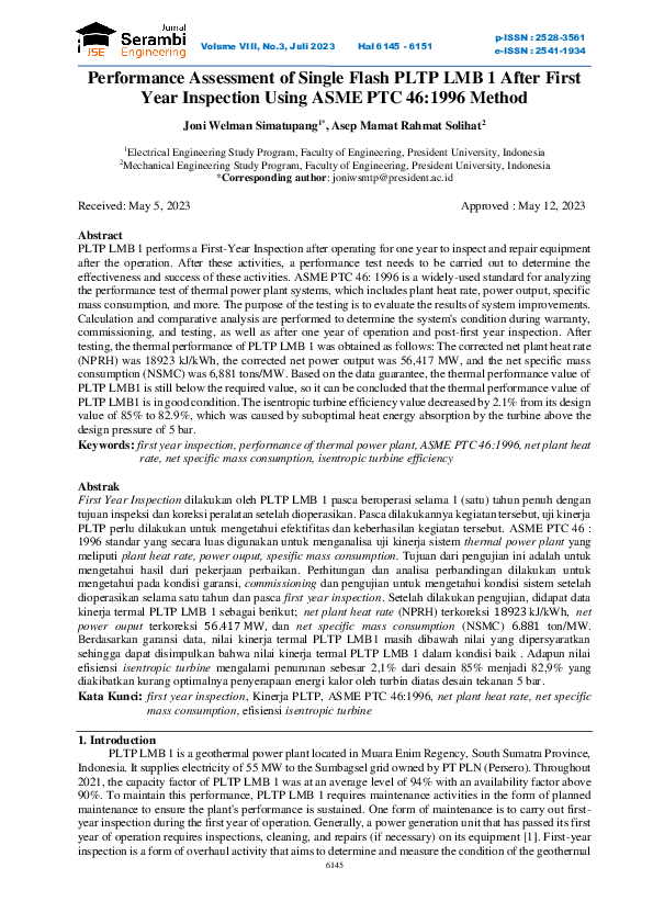 (PDF) Performance Assessment of Single Flash PLTP LMB 1 After First ...