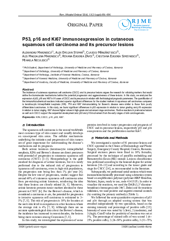 (PDF) P53, p16 and Ki67 immunoexpression in cutaneous squamous cell ...