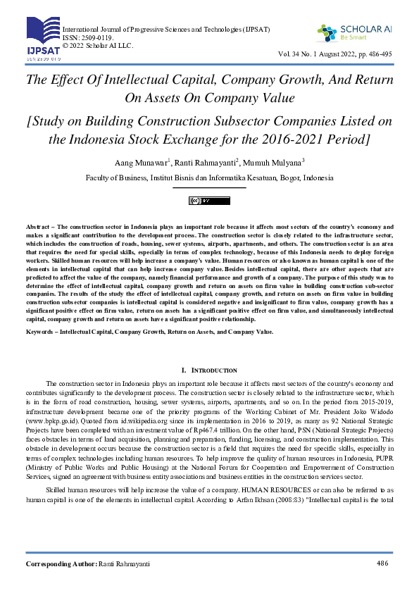 (PDF) The Effect Of Intellectual Capital, Company Growth, And Return On ...