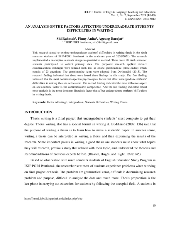 (PDF) An Analysis on the Factors Affecting Undergraduate Students ...