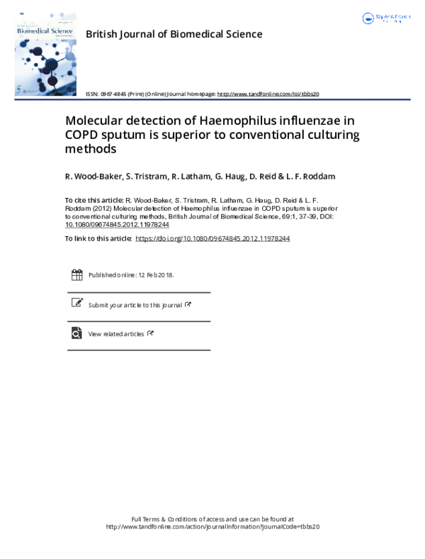 (PDF) Molecular detection of Haemophilus influenzae in COPD sputum is ...