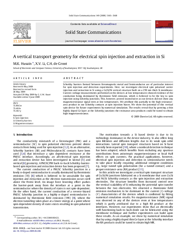 (PDF) A vertical transport geometry for electrical spin injection and ...