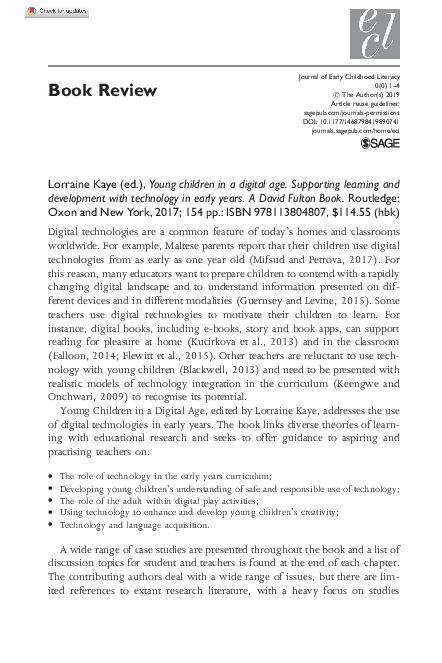 (PDF) Lorraine Kaye (ed.), Young children in a digital age. Supporting ...
