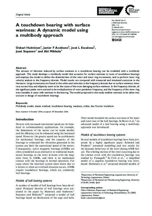 (PDF) A touchdown bearing with surface waviness: A dynamic model using ...