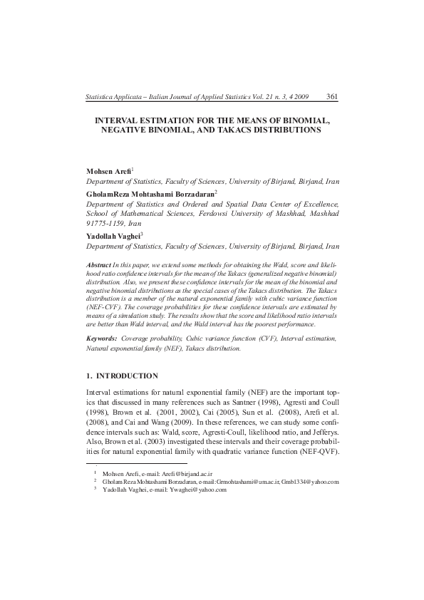 (PDF) Interval Estimation for the Means of Binomial,Negative Binomial ...