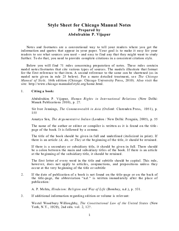 (PDF) Style Sheet for Chicago Manual Notes