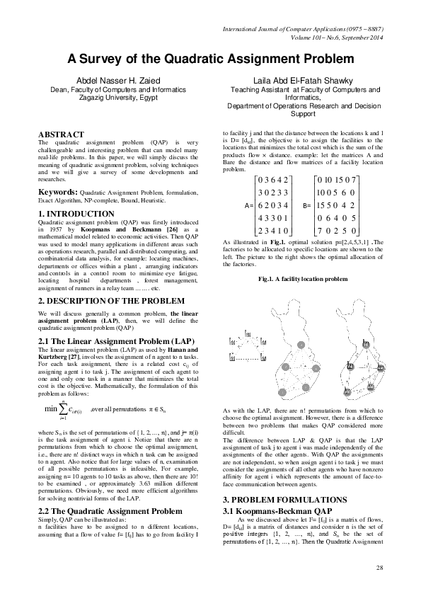 (PDF) A Survey of the Quadratic Assignment Problem