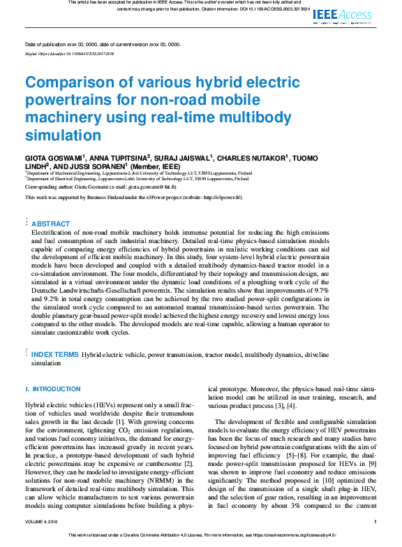 (PDF) Comparison of Various Hybrid Electric Powertrains for Non-Road ...