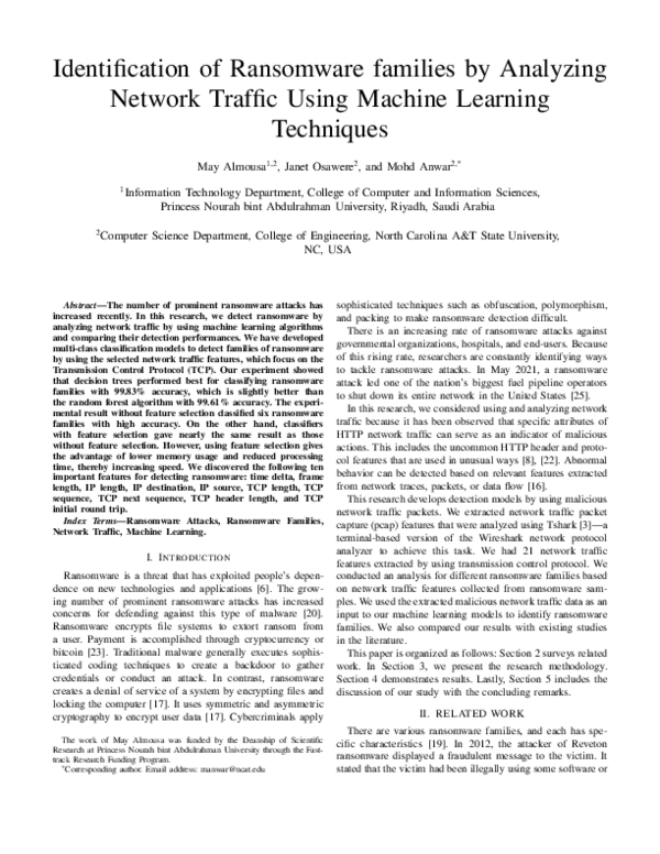 (PDF) Identification of Ransomware families by Analyzing Network ...
