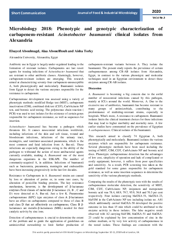 (PDF) Microbiology 2018: Phenotypic and genotypic characterization of ...