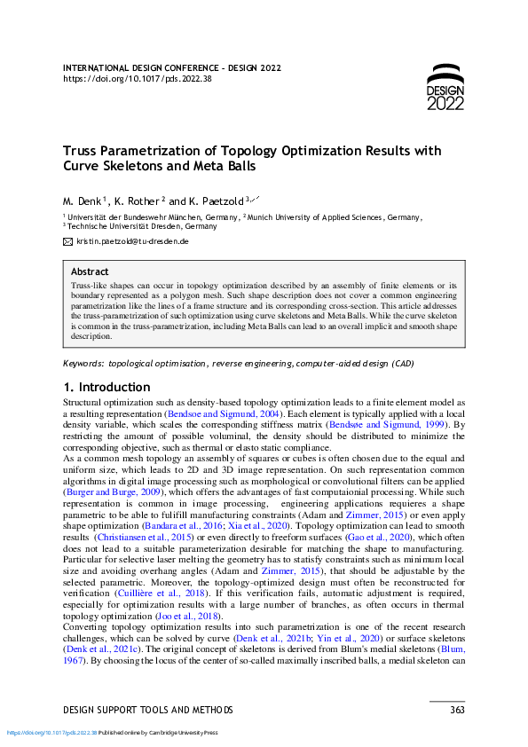 (PDF) Truss Parametrization of Topology Optimization Results with Curve ...