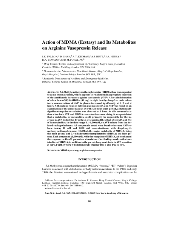 (PDF) Action of MDMA (Ecstasy) and Its Metabolites on Arginine ...