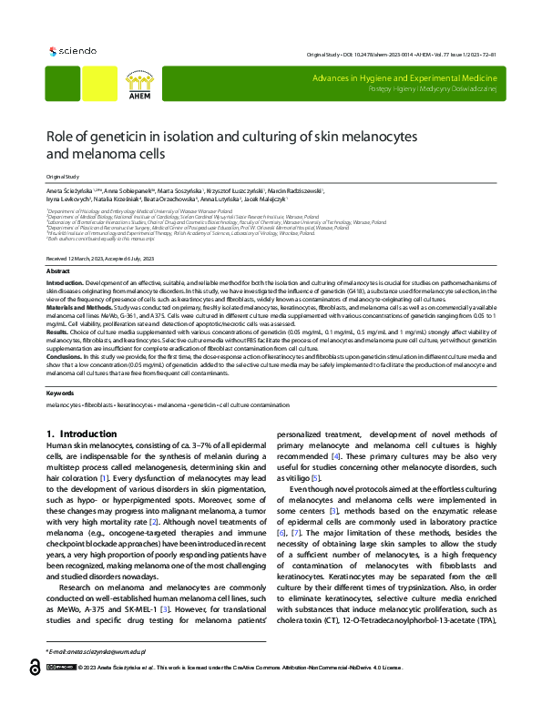 (PDF) Role of geneticin in isolation and culturing of skin melanocytes ...