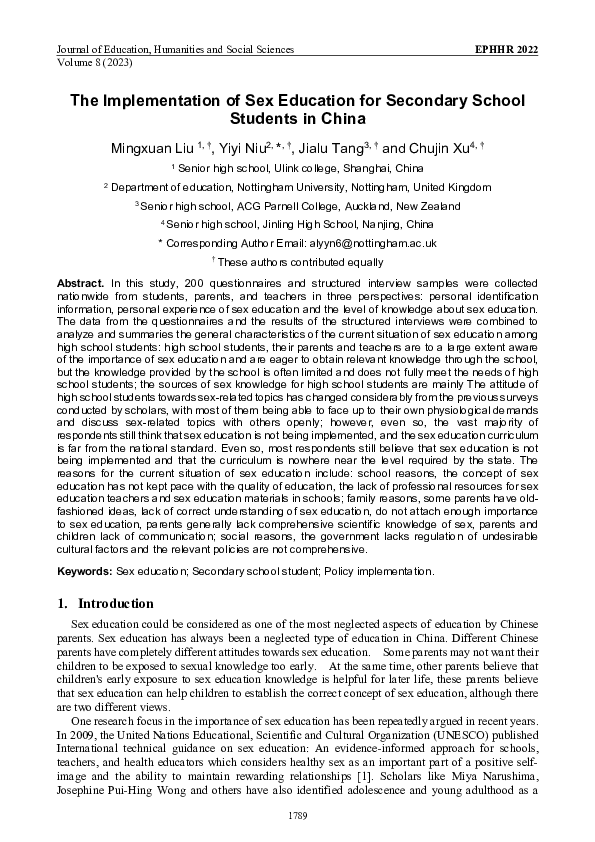 (PDF) The Implementation of Sex Education for Secondary School Students ...