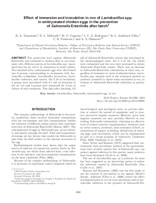 (PDF) Effect of immersion and inoculation in ovo ofLactobacillus spp ...