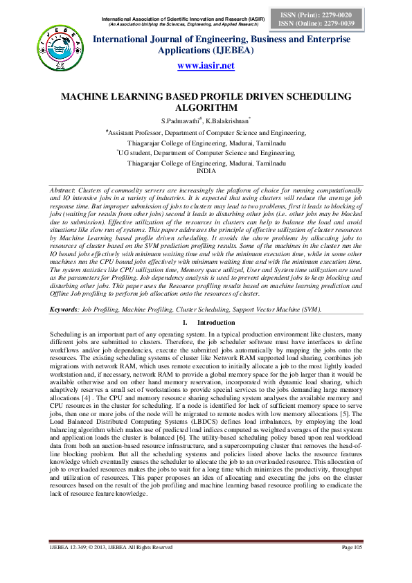(PDF) Machine Learning Based Profile Driven Scheduling Algorithm