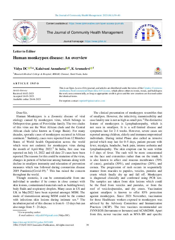 (PDF) Human monkeypox disease: An overview
