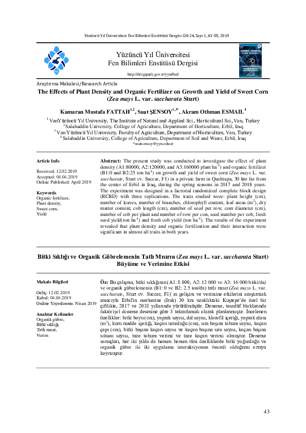 (PDF) The Effects of Plant Density and Organic Fertilizer on Growth and ...