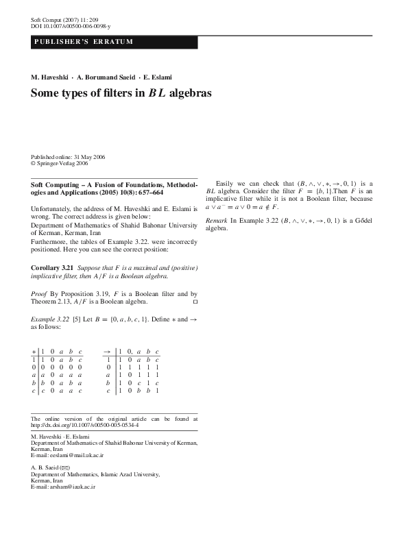 (PDF) Some Types of Filters in BL Algebras