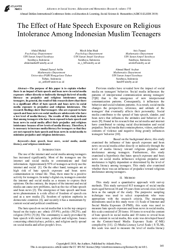(PDF) The Effect of Hate Speech Exposure on Religious Intolerance Among ...