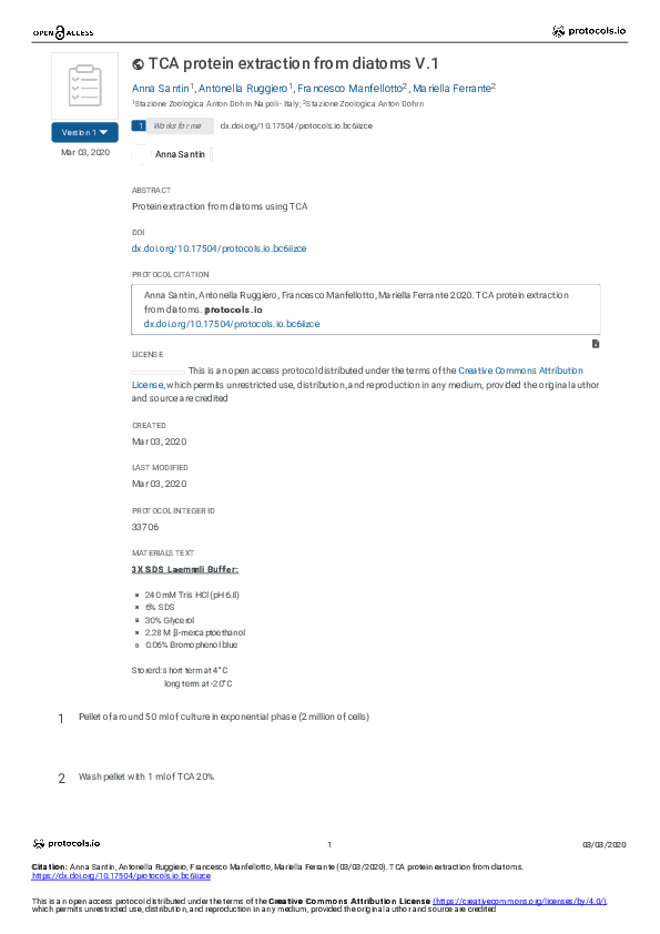 (PDF) TCA protein extraction from diatoms v1 (protocols.io.bc6iizce