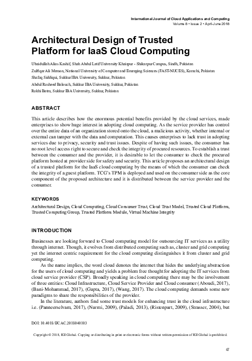 (PDF) Architectural Design of Trusted Platform for IaaS Cloud Computing
