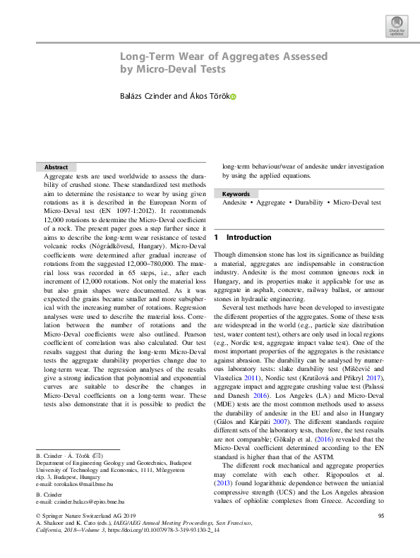 (PDF) Long-Term Wear of Aggregates Assessed by Micro-Deval Tests