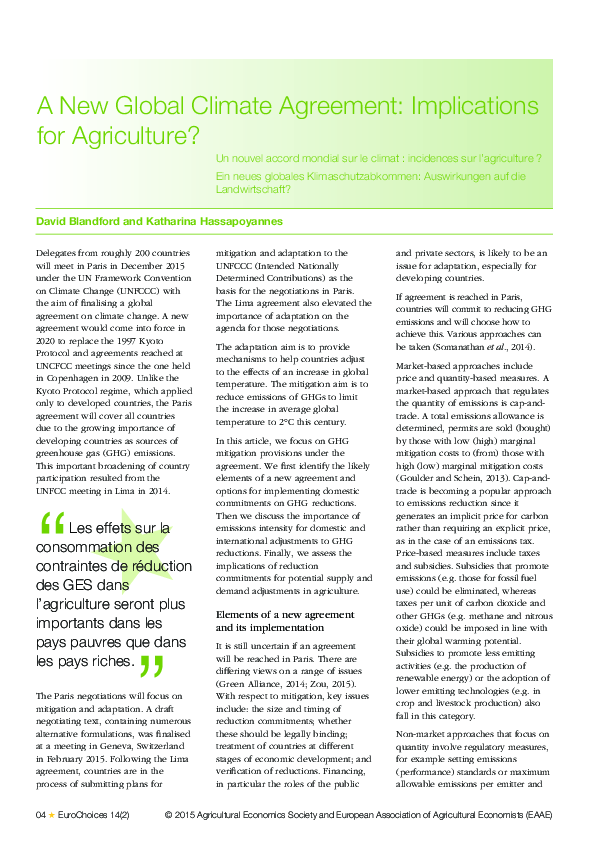(PDF) A New Global Climate Agreement: Implications for Agriculture?