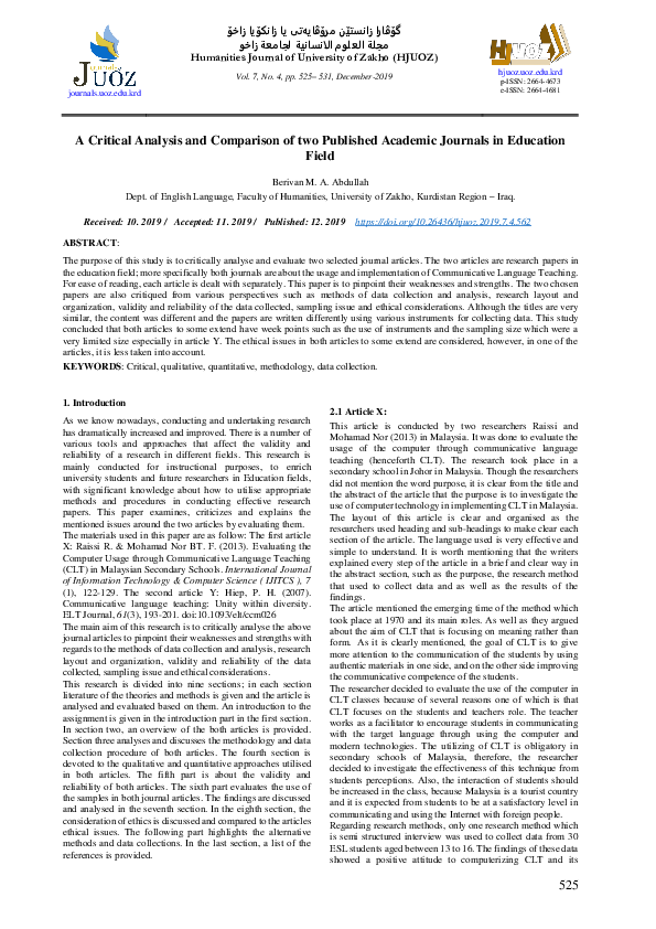 (PDF) A Critical Analysis and Comparison of two Published Academic ...