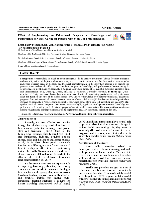 (PDF) Effect of Implementing an Educational Program on Knowledge and ...