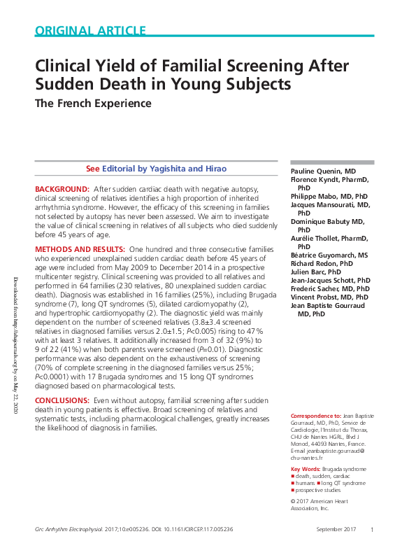 (PDF) Clinical Yield of Familial Screening After Sudden Death in Young ...
